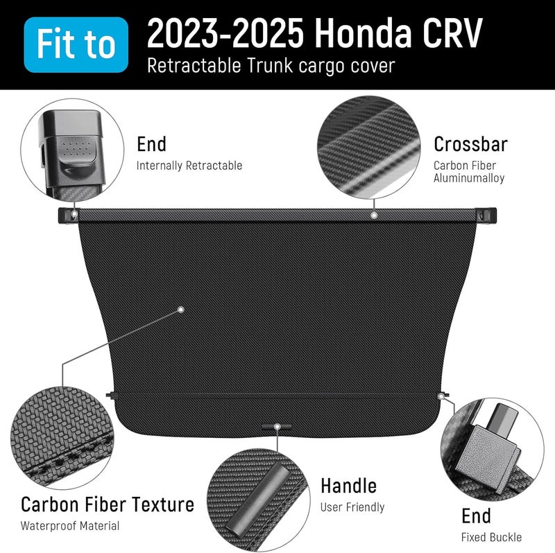 Bercicci Cargo Cover Compatible with Honda CRV 2026 2025 2024 2023 Hybrid (Include HEV) Accessories Carbon Fiber Texture Retractable Trunk Cover Security Shield Luggage Privacy (Carbon Fiber Texture) - Image 3